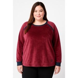 Cuddl Duds Ultra Plush Velvet Fleece Pullover Sweatshirt Burgundy 2X Warm Soft